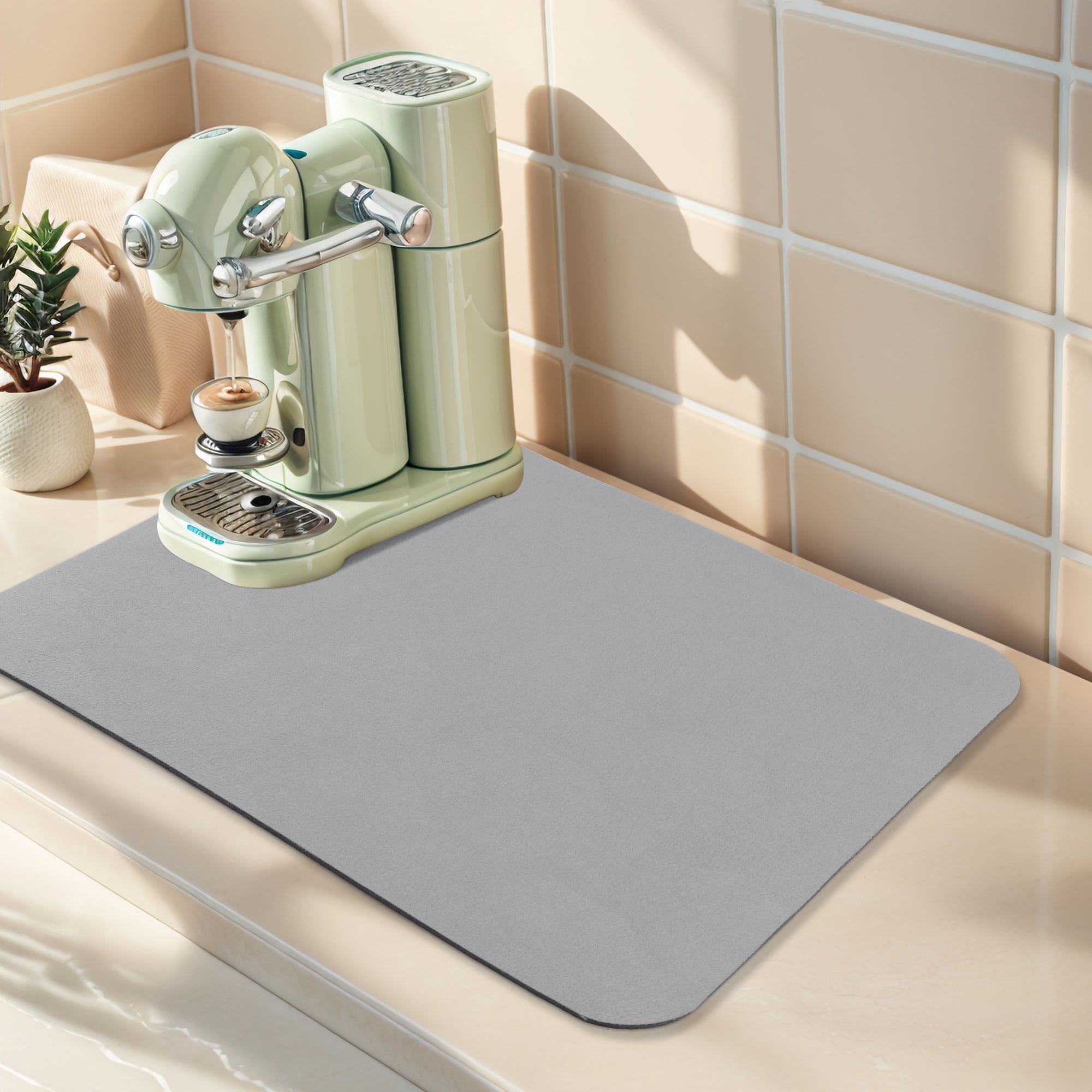 Unique Bargains Large Quick Dry Coffee Bar Mats for Countertop Light Gray 15.7*11.8 inch
