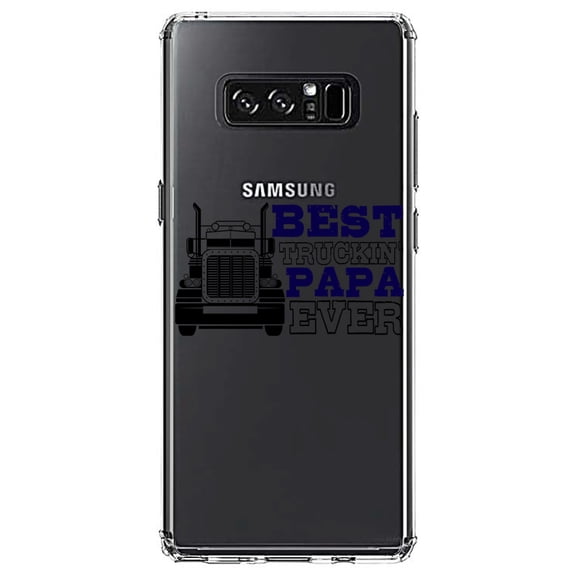 DistinctInk Clear Shockproof Hybrid Case for Samsung Galaxy Note 8 - TPU Bumper Acrylic Back Tempered Glass Screen Protector - Best Truckin' Papa Ever
