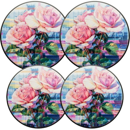 

Electric Stove Burner Covers 4 Pcs Round Gas Burner Cover 8 and 10 Inch Glitch - art Style Pink Roses