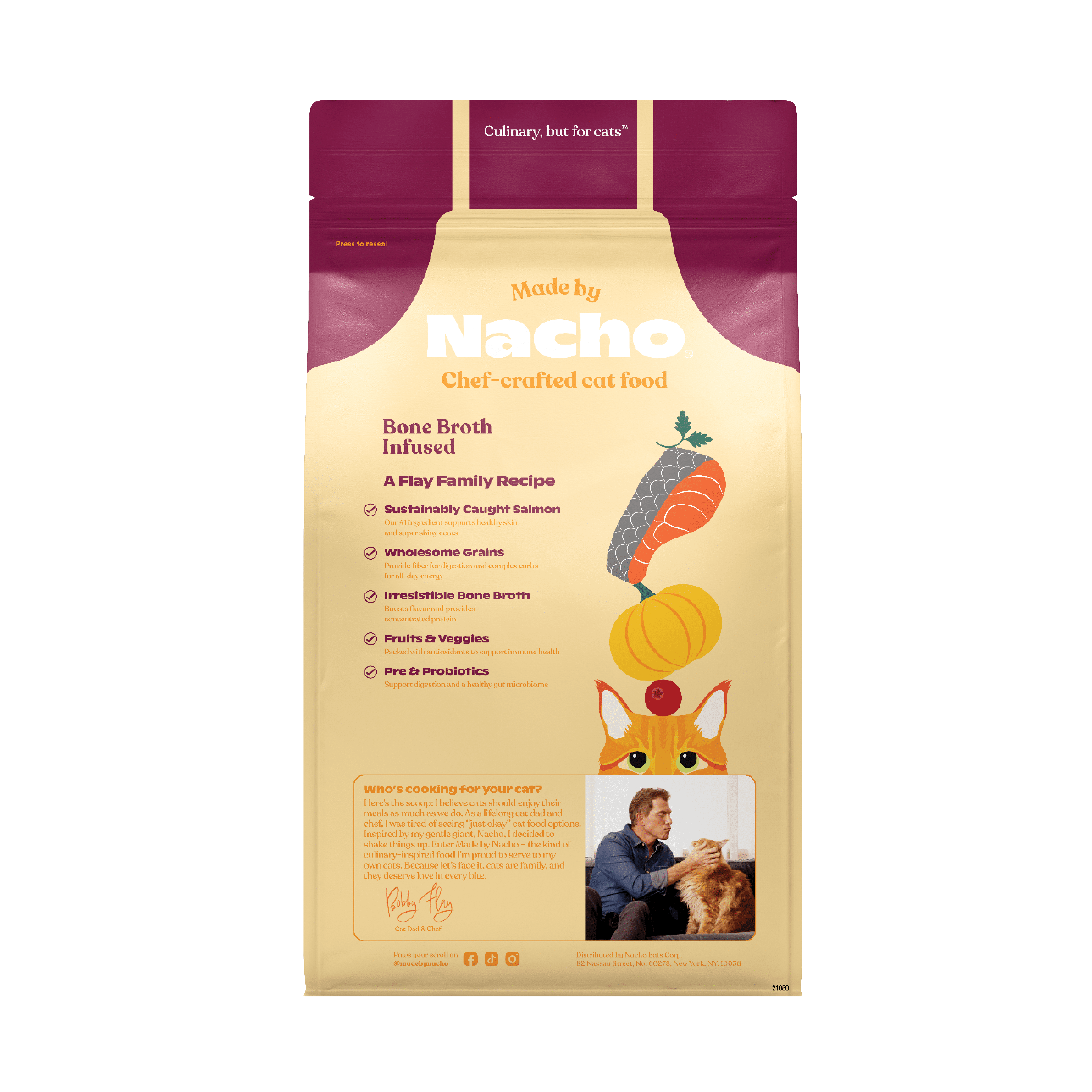 Made by Nacho Dry Cat Kibble, Infused with Bone Broth for Hydration, Sustainably Caught Salmon and Pumpkin, High Protein and Grain-Friendly Premium Cat Food, Limited Ingredients, 3lb Bag