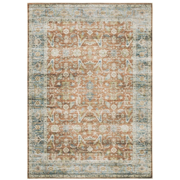Avalon Home Celeste Washable Bordered Oriental Rust/ Blue Indoor Area Rug