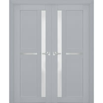 Interior Solid French Double Doors Frosted Glass | Veregio 7288 Matte Grey | Wood Solid Panel Frame Trims | Closet Bedroom Sturdy Doors -72" x 80" (2* 36x80)