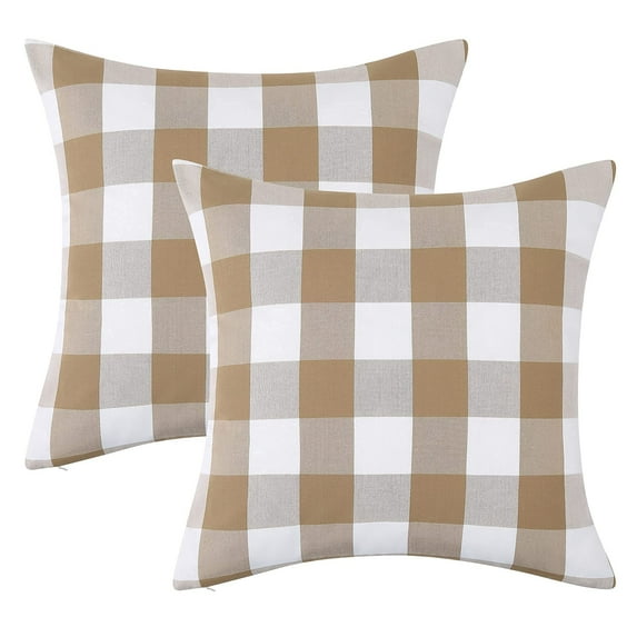 DSstyles Buffalo Check Plaid Throw Pillow Covers Black and White Farmhouse Outdoor Plaid Square Cotton Cushion Case for Farmhouse Home Decor Couch, Set of 2