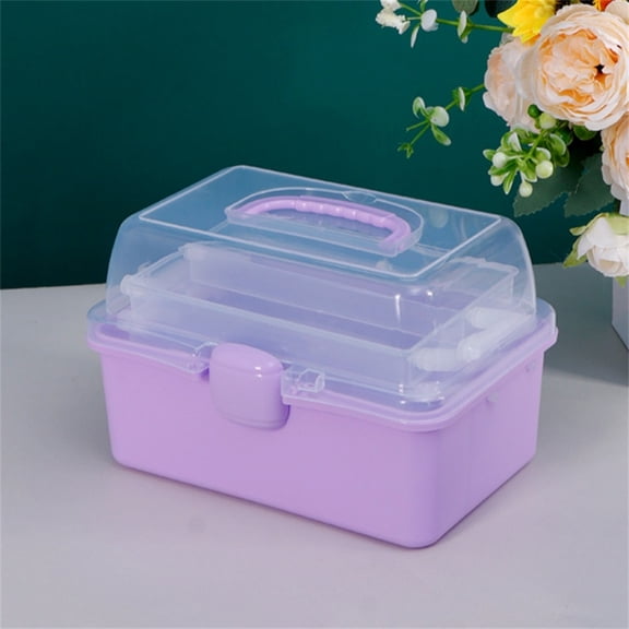 HYG Purple 3 Layer Compartments Organizer 7.8'' X 5.9'' X 5.1'' Clear Storage Bin Desk Storage Container Versatile Storage Case for Cosmetics Sundries Stationery Small Items 1 Pack
