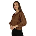 thumbnail image 3 of Bimba Balloon Sleeve Top Button-Down Shirt Summer Loose Fit Pleated Blouse For Women's, 3 of 7