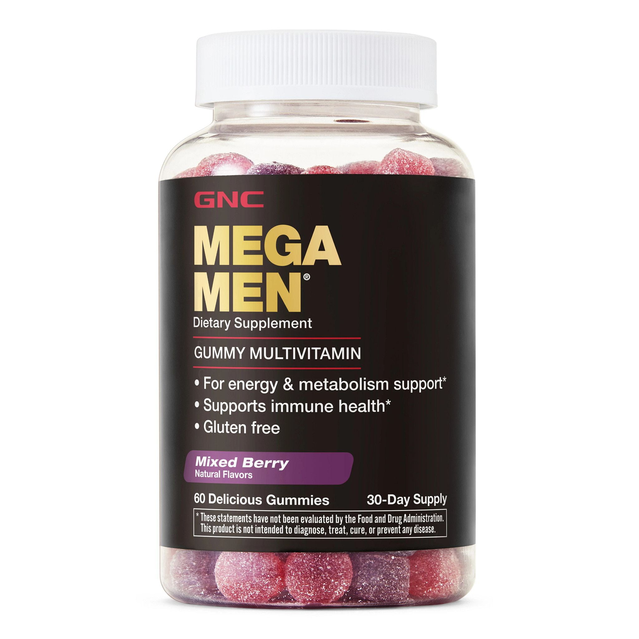 GNC Mega Men Multivitamin Gummies, 60 Ct, Vitamin C, D3 Support for Men with Biotin