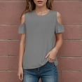 thumbnail image 2 of Povozer Girls' Summer T Shirts Crewneck Girls Pleated Oversized T Shirts Kids Summer Short Sleeve Crewneck Casual Tops Tees for 7-8 Years,Grey, 2 of 6