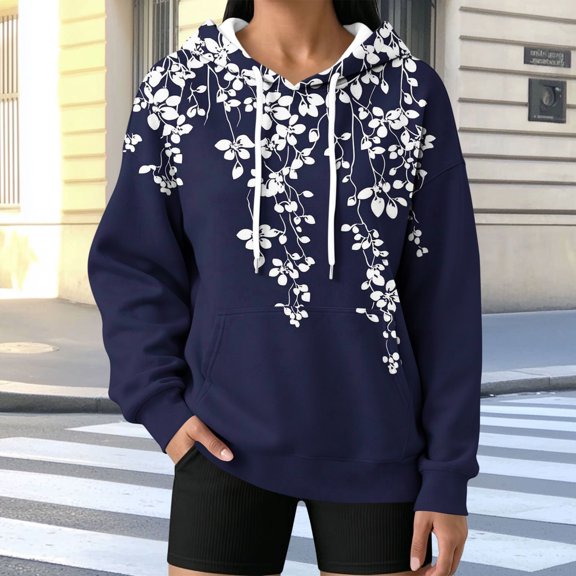 Ciovxyn Women's Drop Shoulder Printed Hoodie Long Sleeve Loose Casual Streetwear Sweatshirt
