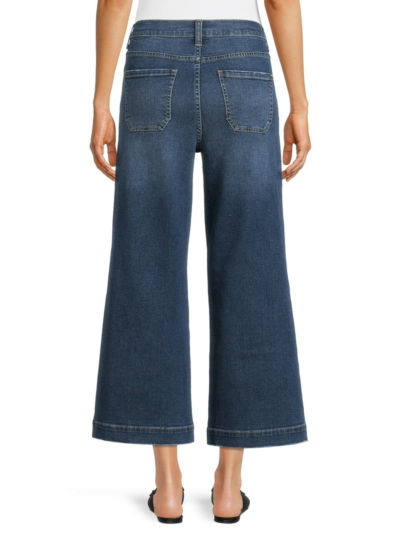 Time and Tru Women's High Rise Wide Leg Crop Utility Jeans
