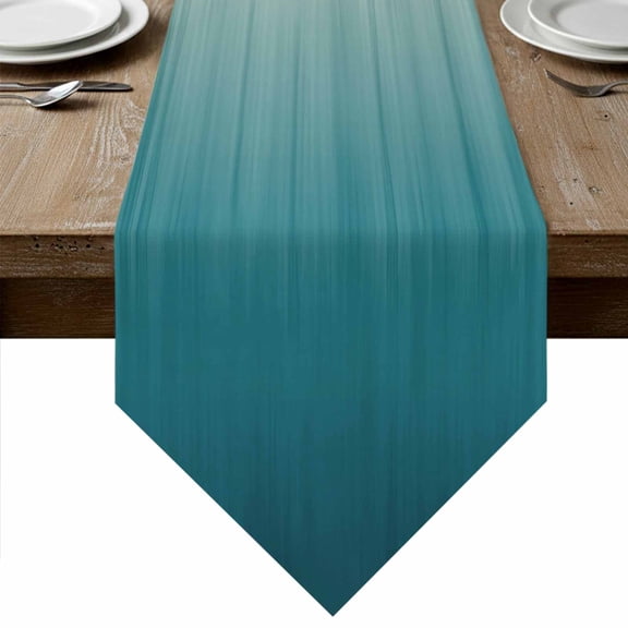 Teal Blue Ombre Table Runner Linen Burlap Table Runner 90 Inches Long Contemporary Gradient Abstract Art Dresser Scarves for Kitchen Island Coffee Dining Party Wedding Banquet Holiday Decor 13"x90"