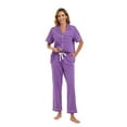 thumbnail image 7 of ANLIQI Women's 100% Cotton Pajama Set Button Down Sleepwear Short Sleeve Shirt and Long Pants Soft ladies Lounge Sets(Violet, L), 7 of 7