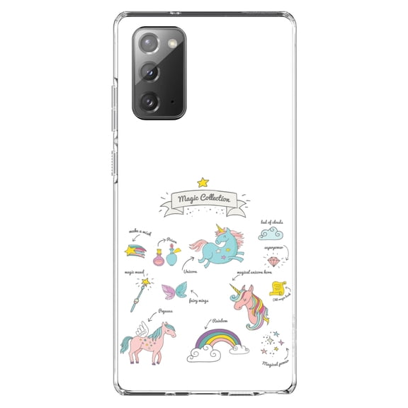 DistinctInk Clear Shockproof Hybrid Case for Galaxy Note 20 ULTRA (6.9" Screen) - TPU Bumper, Acrylic Back, Tempered Glass Screen Protector - Magic Collection White - Unicorn, Rainbow