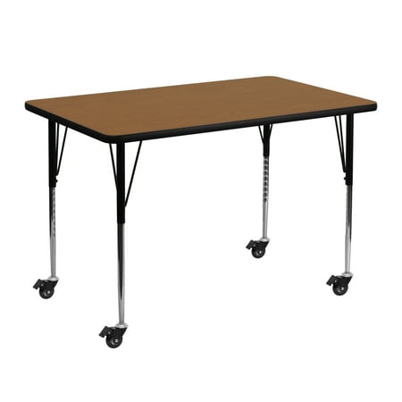 UPC: 0847254080316 | Flash Furniture Wren Mobile 30 W x 48 L Rectangular Oak Thermal Laminate Activity Table – Standard Height Adjustable Legs