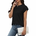 thumbnail image 1 of Craaazy Women's Relaxed Fit Crew Neck Blouse, Solid Color Short Sleeve Pleated Top, Loose Comfy Casual Tee for Spring & Summer Gifts, 1 of 7