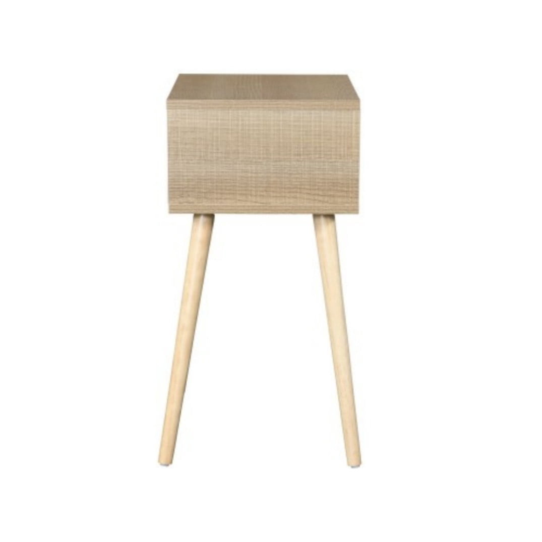 Side Table with 1 Drawer, Mid-Century Modern Nightstand with Rubber Wood Legs, Small Storage Cabinet for Bedroom Living Room, Natural