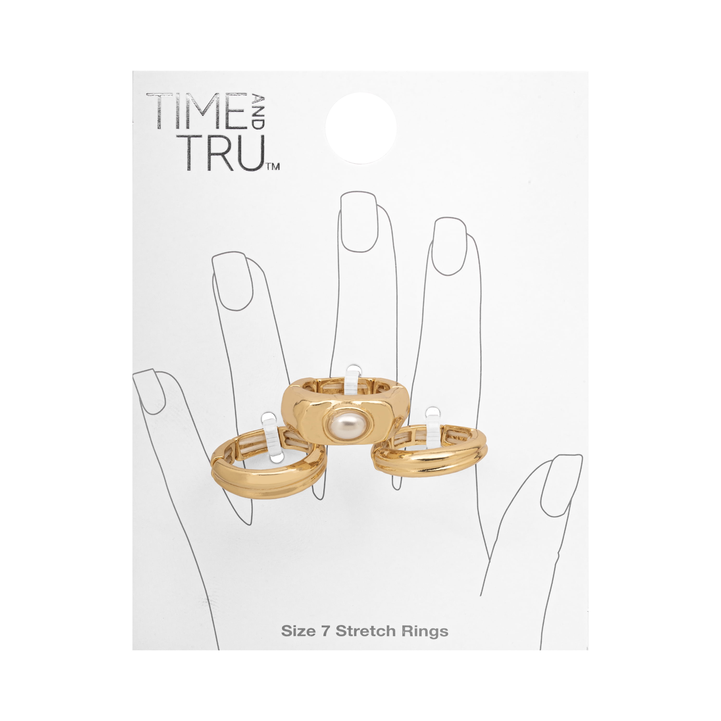 Time and Tru Women's Gold Tone Stretch Ring Set with Faux Pearl Accent Classic Style