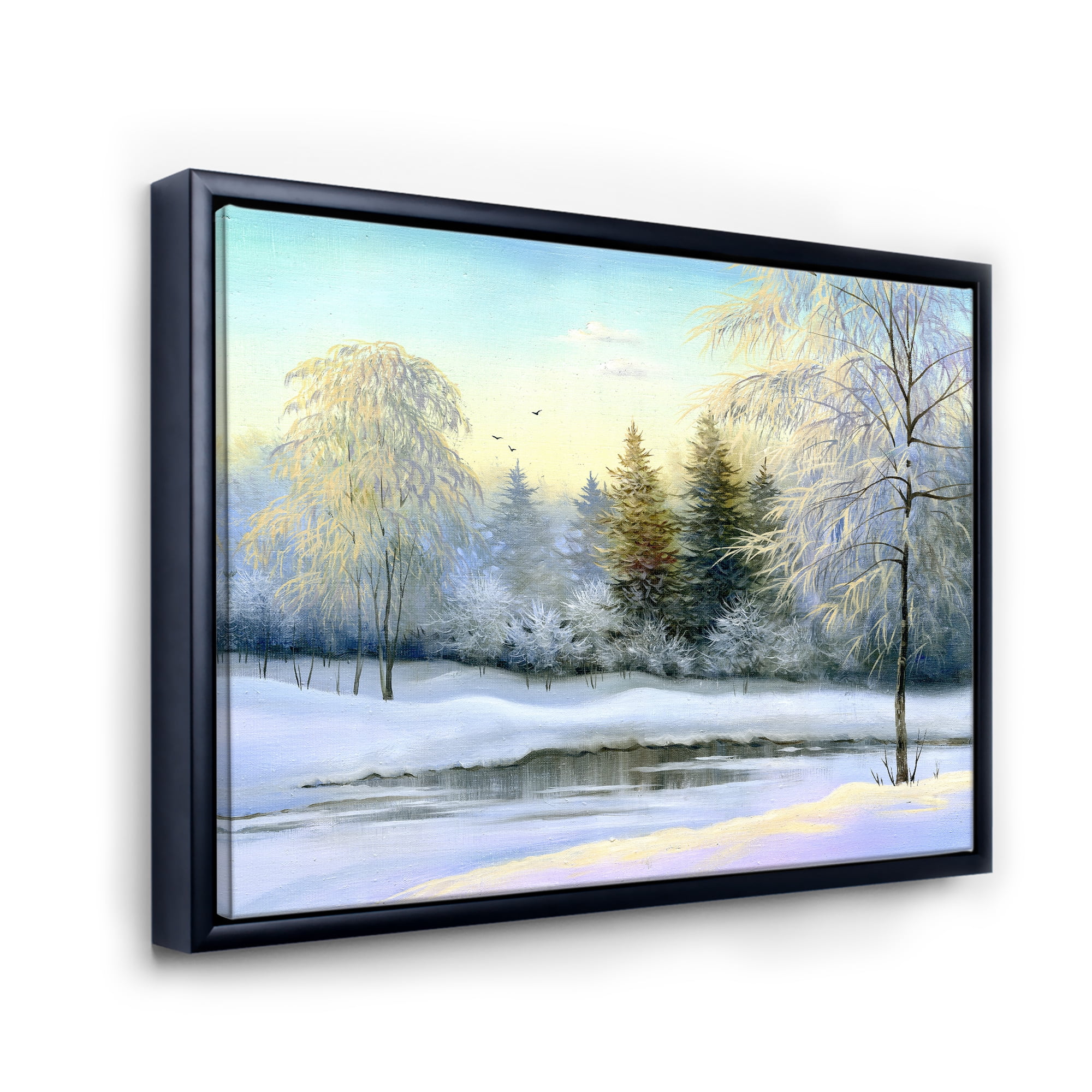 Designart 'Green Trees In Beautiful Winter Snow Landscape' Traditional Framed Canvas Wall Art Print