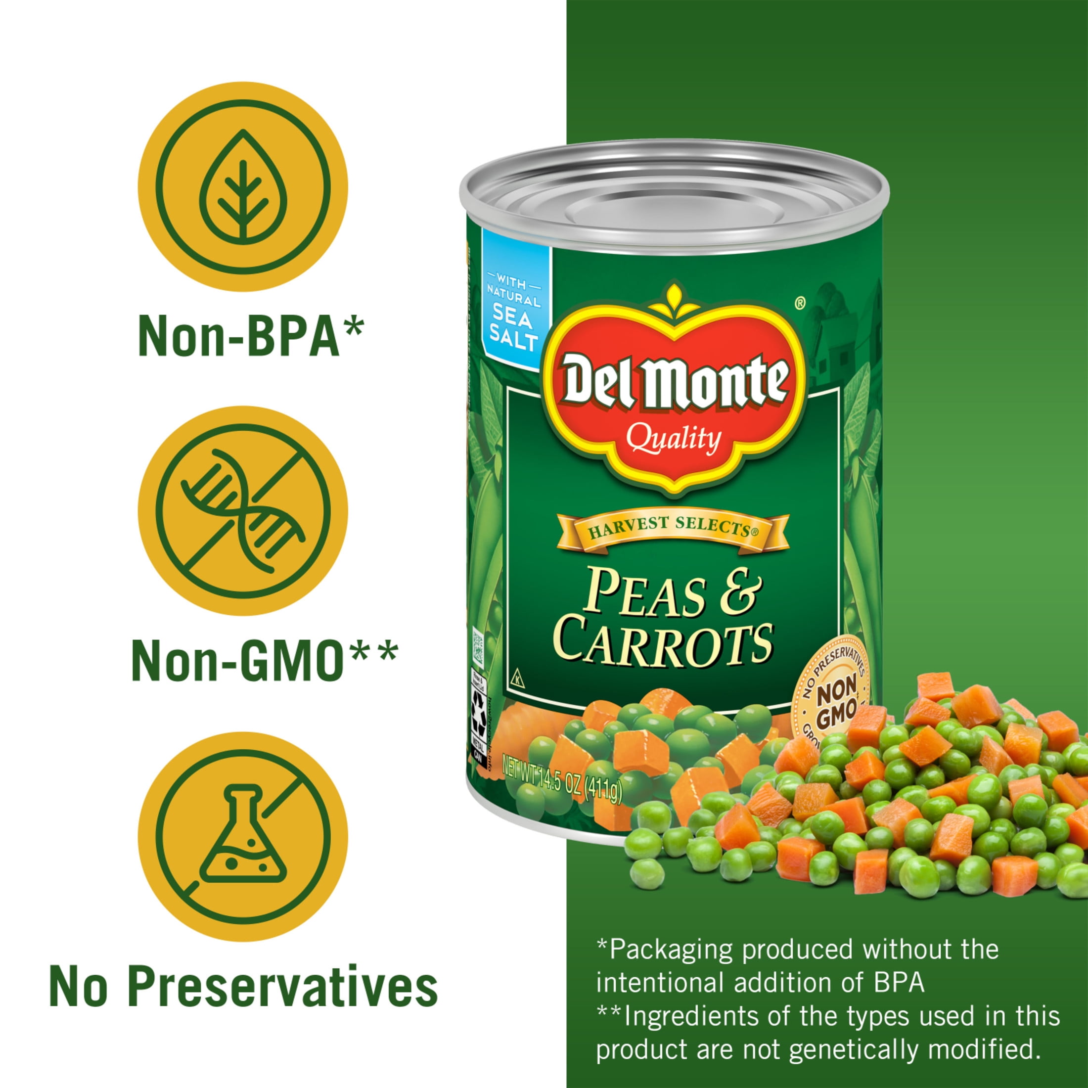 (2 pack) Del Monte Peas & Carrots, Canned Vegetables, 14.5 oz Can