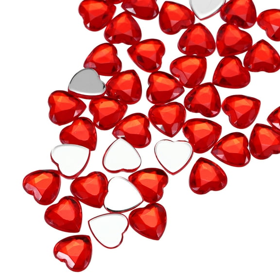 100 Pcs Acrylic Heart Rhinestone 8mm Flat Back Plastic Gems Jewelry Stickers for Craft Bead Face Painting Costume Jewelry Making, Dark Red