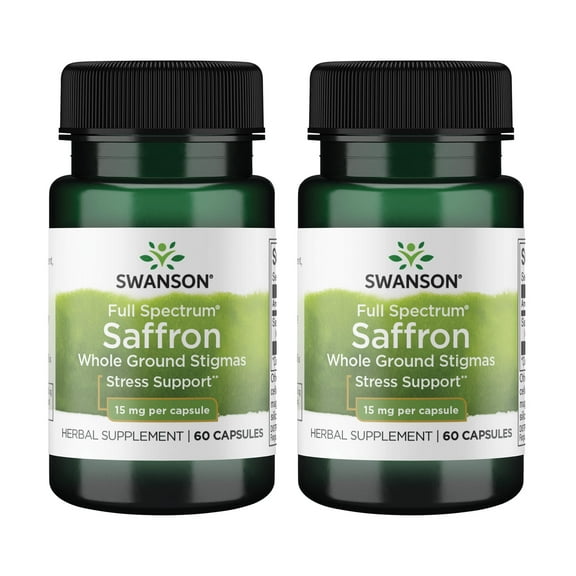 Swanson Full Spectrum Saffron (Whole Ground Stigmas)-Herbal Supplement Promoting Natural Mood Support & Stress Management - Organic Spanish Saffron Supplement-(60 Veggie Capsules, 15mg Each) (2 Pack)