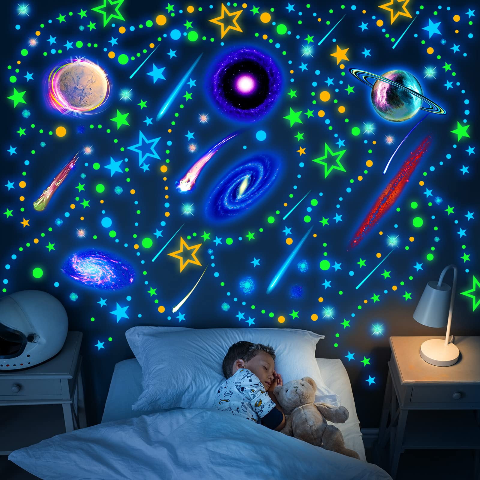 495 Pieces Glow in The Dark Stars and Moons Wall D