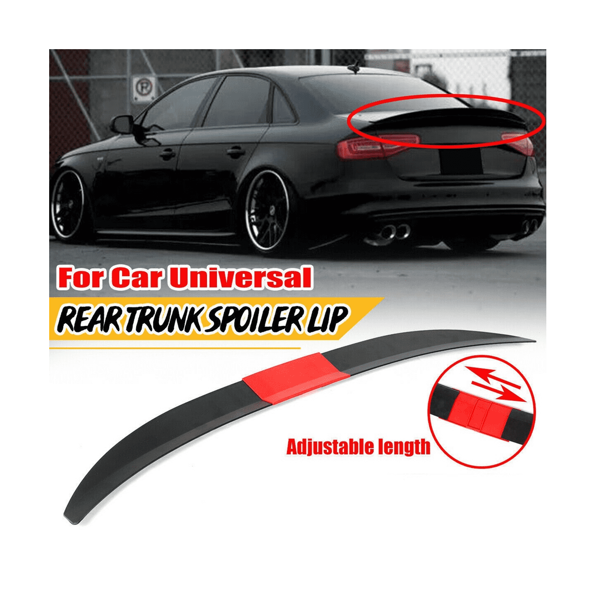 Universal Car Styling 5D Rubber Rear Spoiler Wing Bumper Trunk Lip