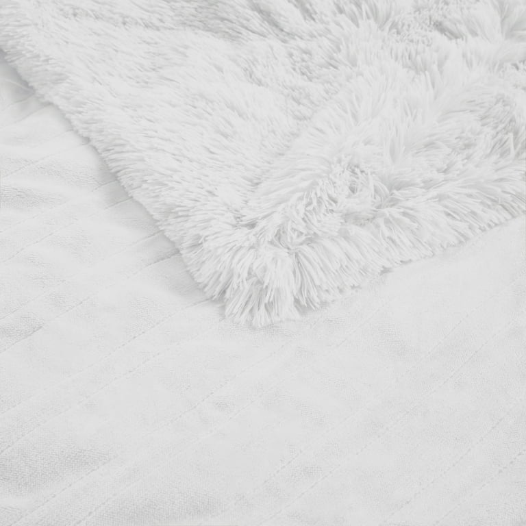 Serta Leena Shaggy Faux Fur Heated Throw 50x60 inch Ivory