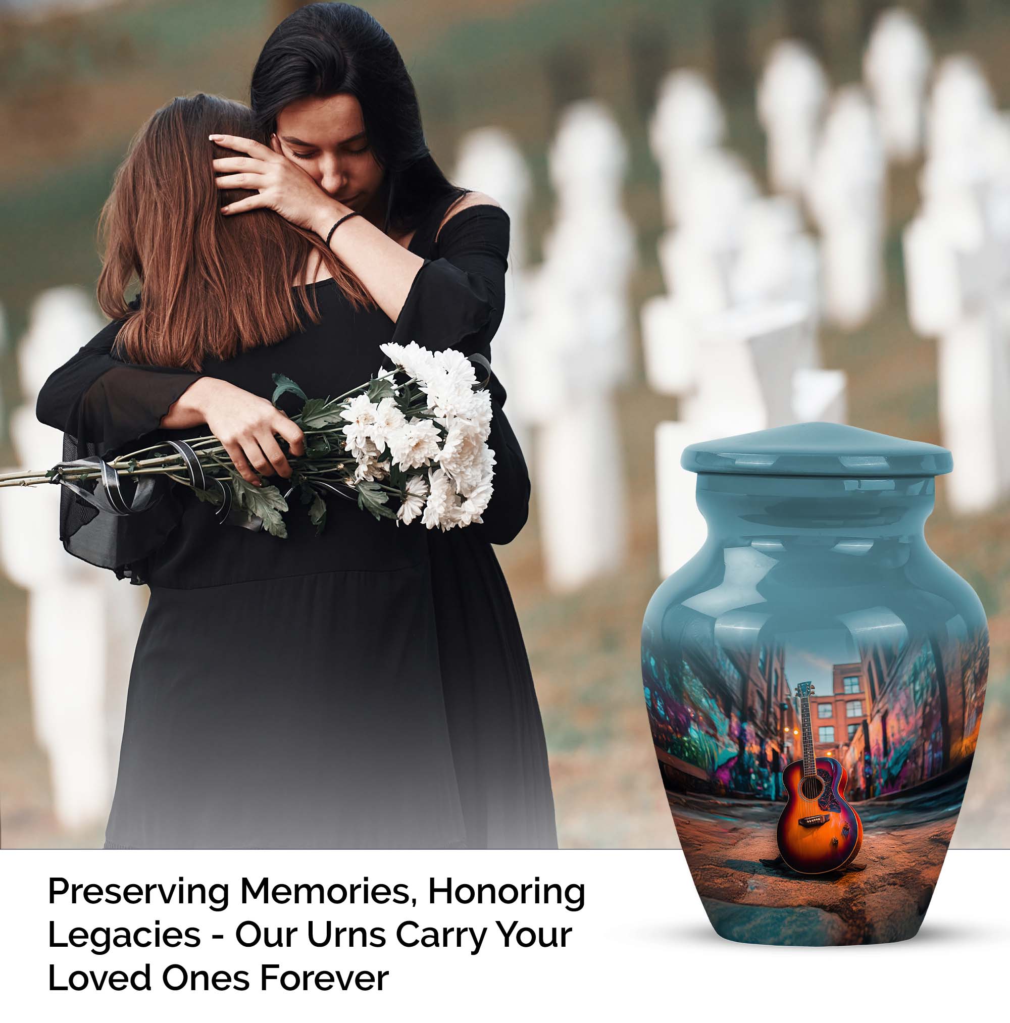 Guitar Women Urns For Human Ashes Adult Male - Funeral Urn For Man And Women 1 Large 10 Inch, 4 Keepsake Set - Blue Urns For Human Ashes For Uncle And Aunty - Pink Cremation Urn For Adult Mother