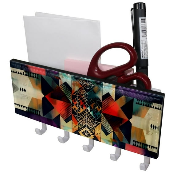 PhooArto Key Holder for Wall Decorative with 5 Key Hooks, Abstract Art Geometric Holders Wall Mount Organizer with Mail Key Rack, Self Adhesive