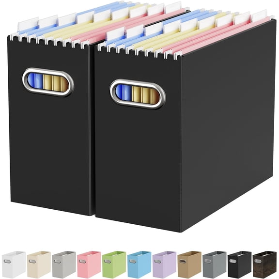 Cardboard File Organizer Box for Hanging File Folders Letter Size,File Box for Computer Desk,File Cabinet,Working Home,Office,Classroom (Black, Letter Size - 2 Packs)