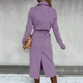 thumbnail image 4 of Women's Winter Woolen Coat Elegant Lapel Trench Coat Solid Color Long Jacket with Work Tie, in Light Purple, Size S, 4 of 5