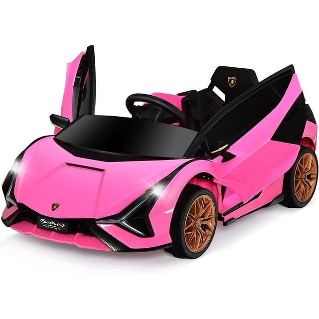 OLAKIDS 12V Licensed Lamborghini Sian Kids Ride On Car with Parent Remote Control, Spring Suspension, MP3 Player, Electric Toy Roadster Carbon Fiber Textured for Toddler