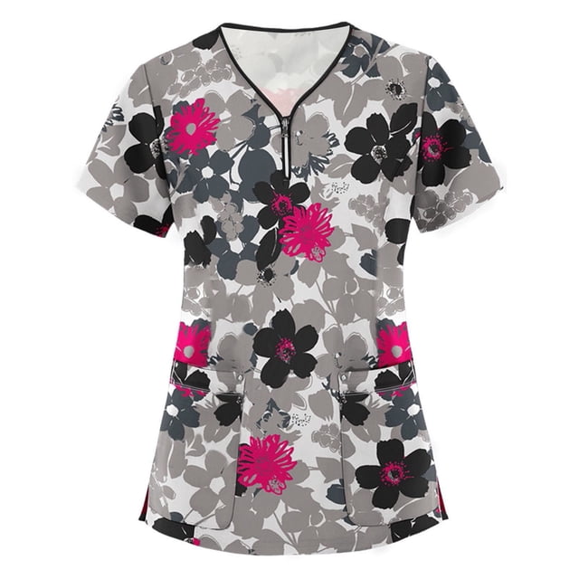 EGNMCR T-Shirts pour Femmes Manches Courtes Col en V Uniforme de Travail Blouse