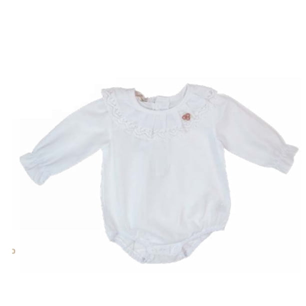 Body Baby con cuello con volantes (detalle rosa) - Babytunes Couture