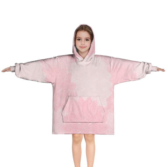 Pink Floral and Petal Pattern Blanket Hoodies for Kids 6-13YR Oversize Wearable Blanket Hoodies for Boys Girls Teens