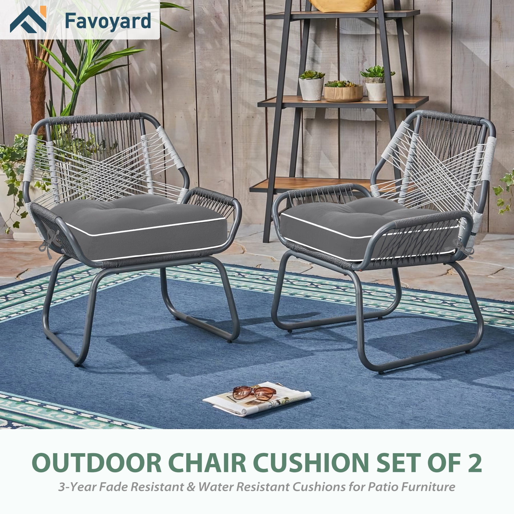 Favoyard Patio Chair Cushions, 3-Year Color Fastness Indoor/Outdoor Chairs Cushion for Seat Dining Rocking Wicker Chair Cushion with Tie Straps