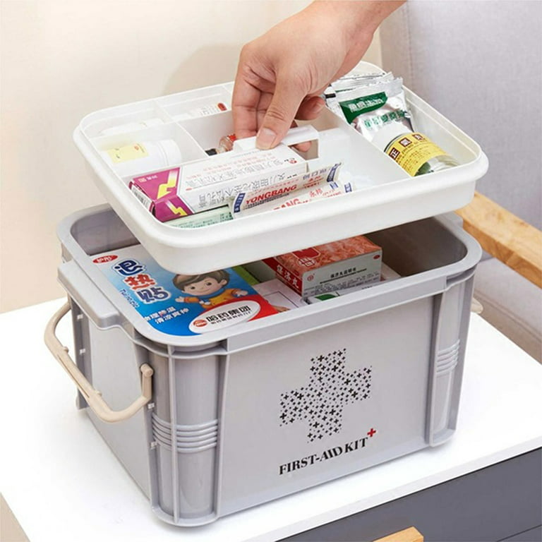 Levoberg Medicine Box Storage Box Organizer 2 Layers with Compartments  Family Emergency Kit Storage Case 12.99x8.85x7.08