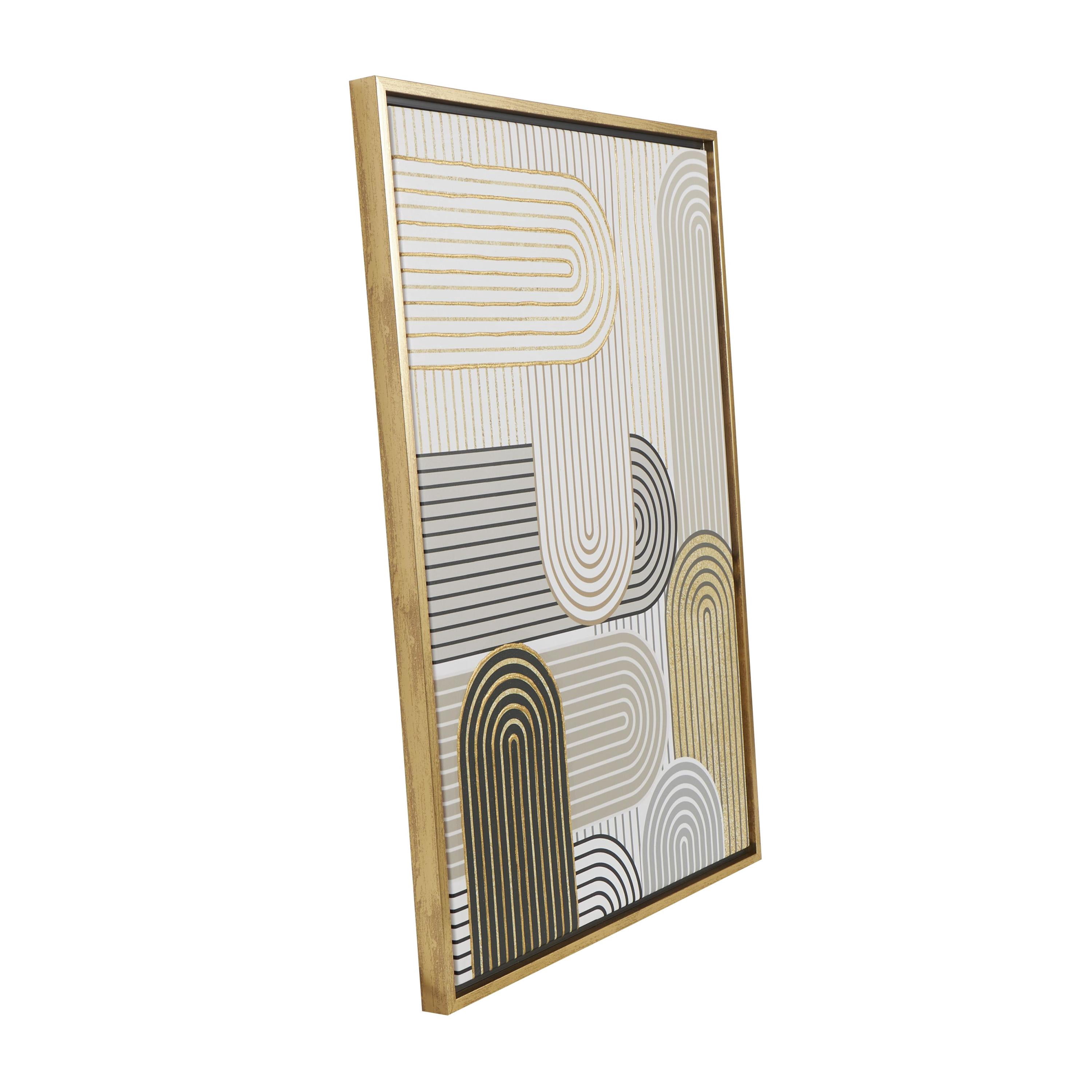 24" x 32" Art Deco Linear Arched Abstract Framed Wall Art with Gold Foil Accents, by DecMode