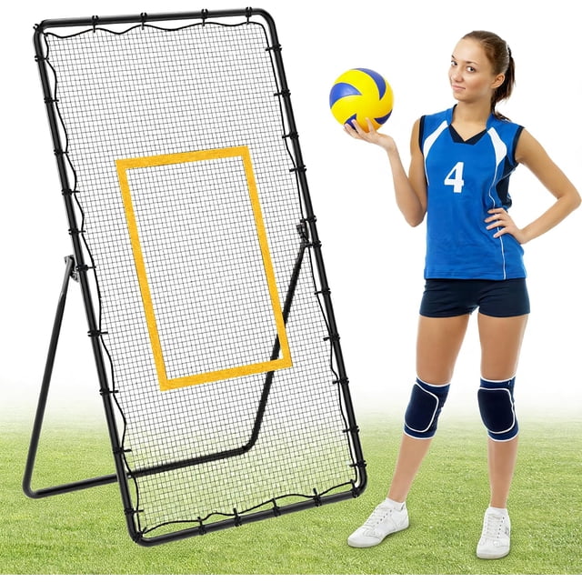Volleyball Rebounder Training Net 7x4 ft, 5-Angle Adjustable Training Equipment Bounce Back Net Practice for Setting Spiking Bumping, Easy Set Up & Steady for Multi Sports
