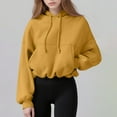 thumbnail image 2 of BiZtdJrK Womens Cropped Hooded Sweatshirt Long Sleeve Oversized Hoodies with Pockets Solid Workout Sweatshirts Yellow XL, 2 of 10