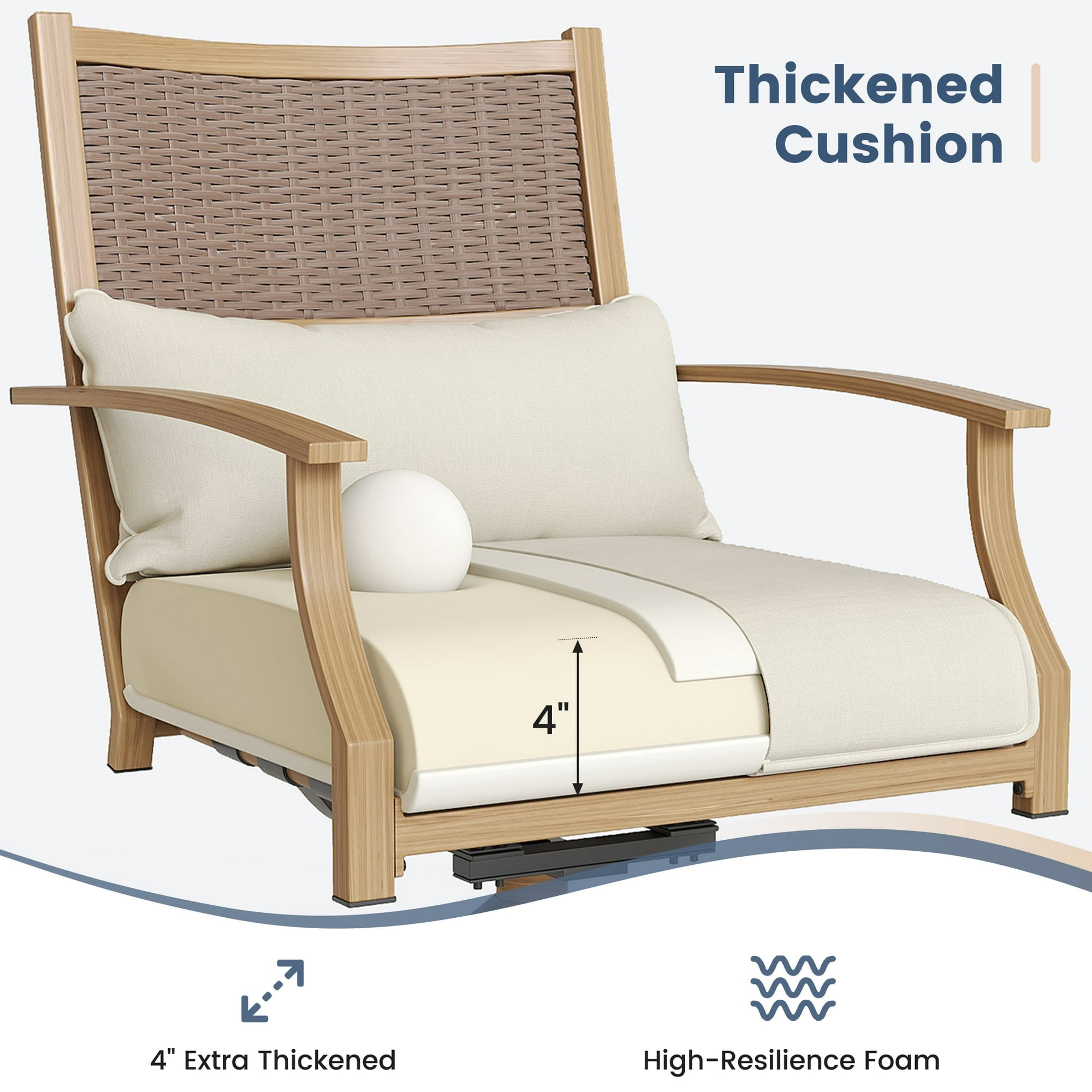 Poteban Patio Swivel Chairs Set of 2, Outdoor Dining Chairs with Deep Seat Cushion, All Weather Swivel Rocker Chairs with Hand-Painted Metal Frame, for Backyard Deck (Khaki)