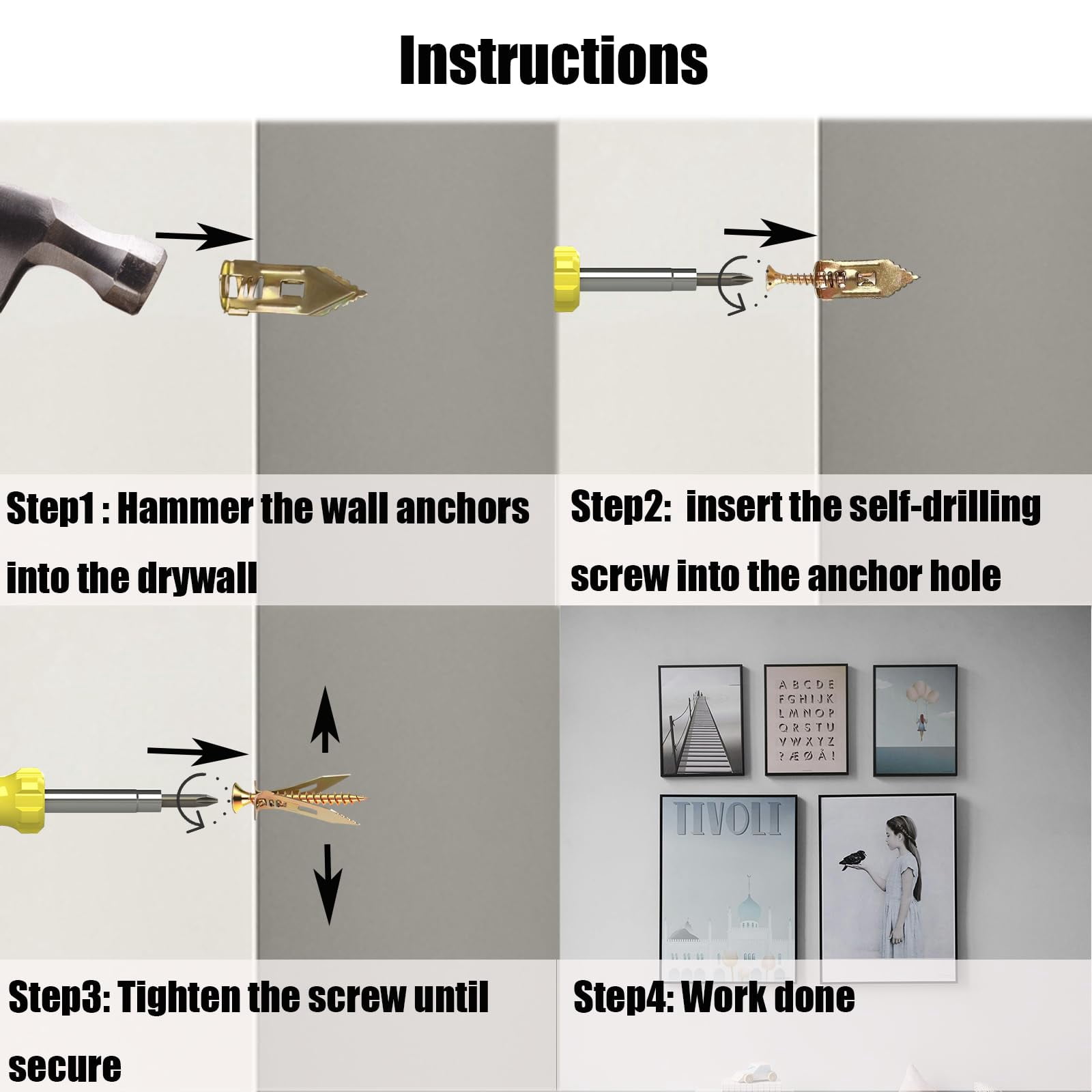 30 PCS Self Drilling Drywall Anchors with Screws Kit, Used On Drywall, Plaster Board, Sheetrock, and Hollow Wall (0.47x1.18'' Self Drilling Anchors and 0.15 x1.38'' Screws)