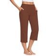 thumbnail image 3 of BODOAO Cotton and Linen Capri Trousers for Women Vacation Beach Pants Capri Length Everyday Casual Easy Care Loose Fit With Pockets Loungewear Elastic Waist Pants Breathable Summer Brick Red S, 3 of 9