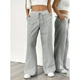 thumbnail image 4 of Plus Size Linen Striped Pants for Women Drawstring Long Pants Slim Trousers with Pockets, 4 of 5