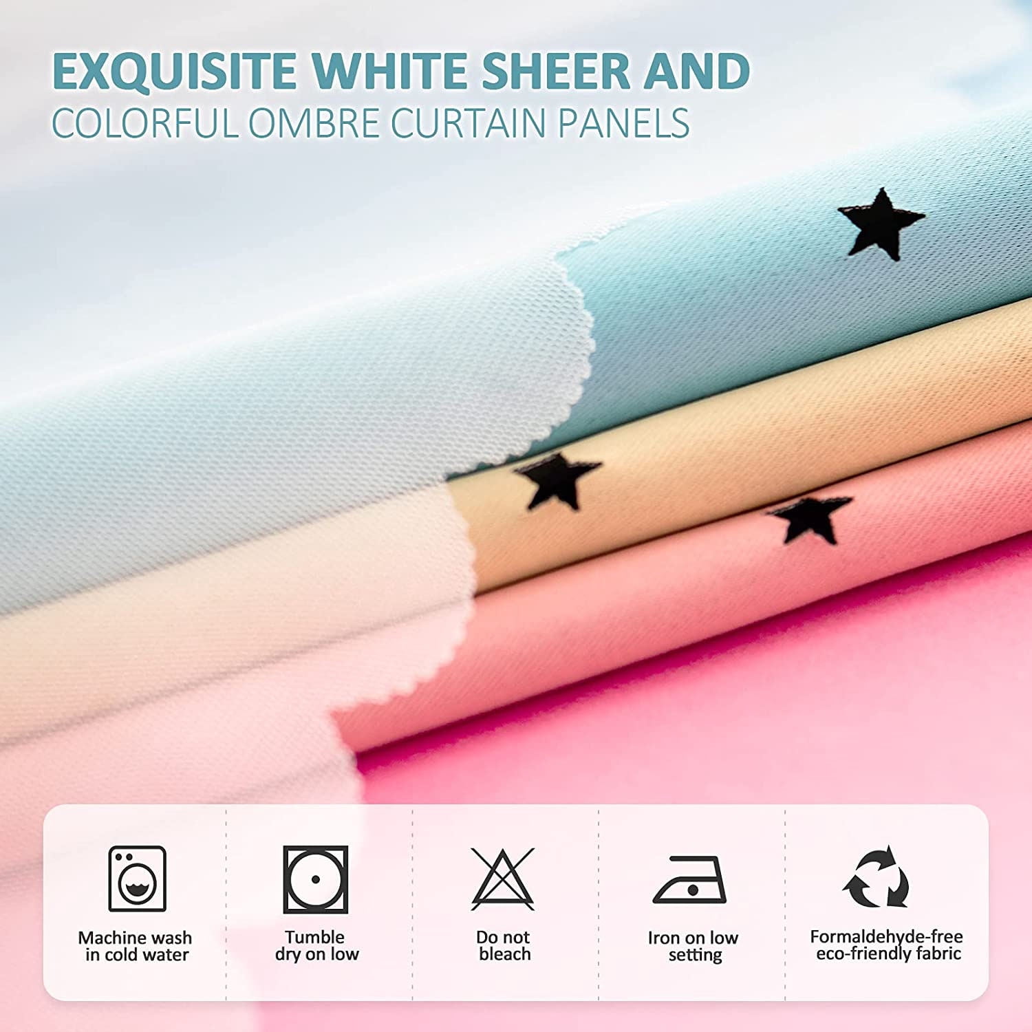Anjee Stars Blackout Curtains for Girls Bedroom, Grommet Top 2 in 1 Double Layer Rainbow Window Curtains with Sheer, for Kids Nursery Playroom Childcare Room, 52" x 63"