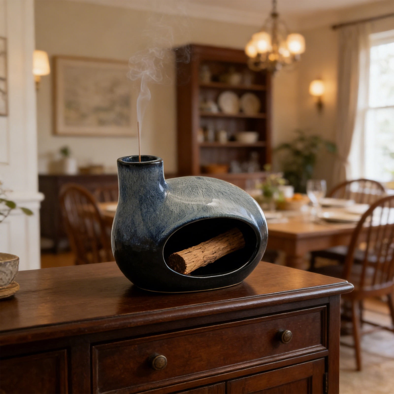 Ceramic Incense Holder with Chimney for Palo Santo, Sticks and Cones – Handcrafted Ash Catcher for Home Room Decor