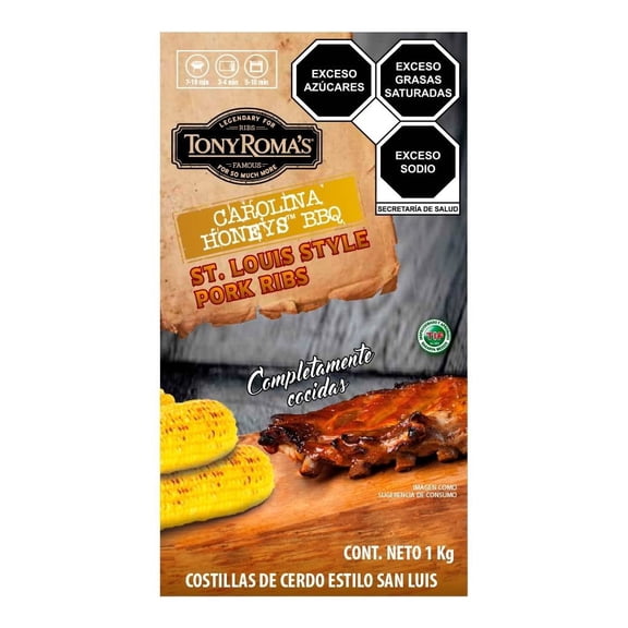 Costillas de cerdo Tony Roma's congeladas st louis en salsa carolina honey bbq 1 kg