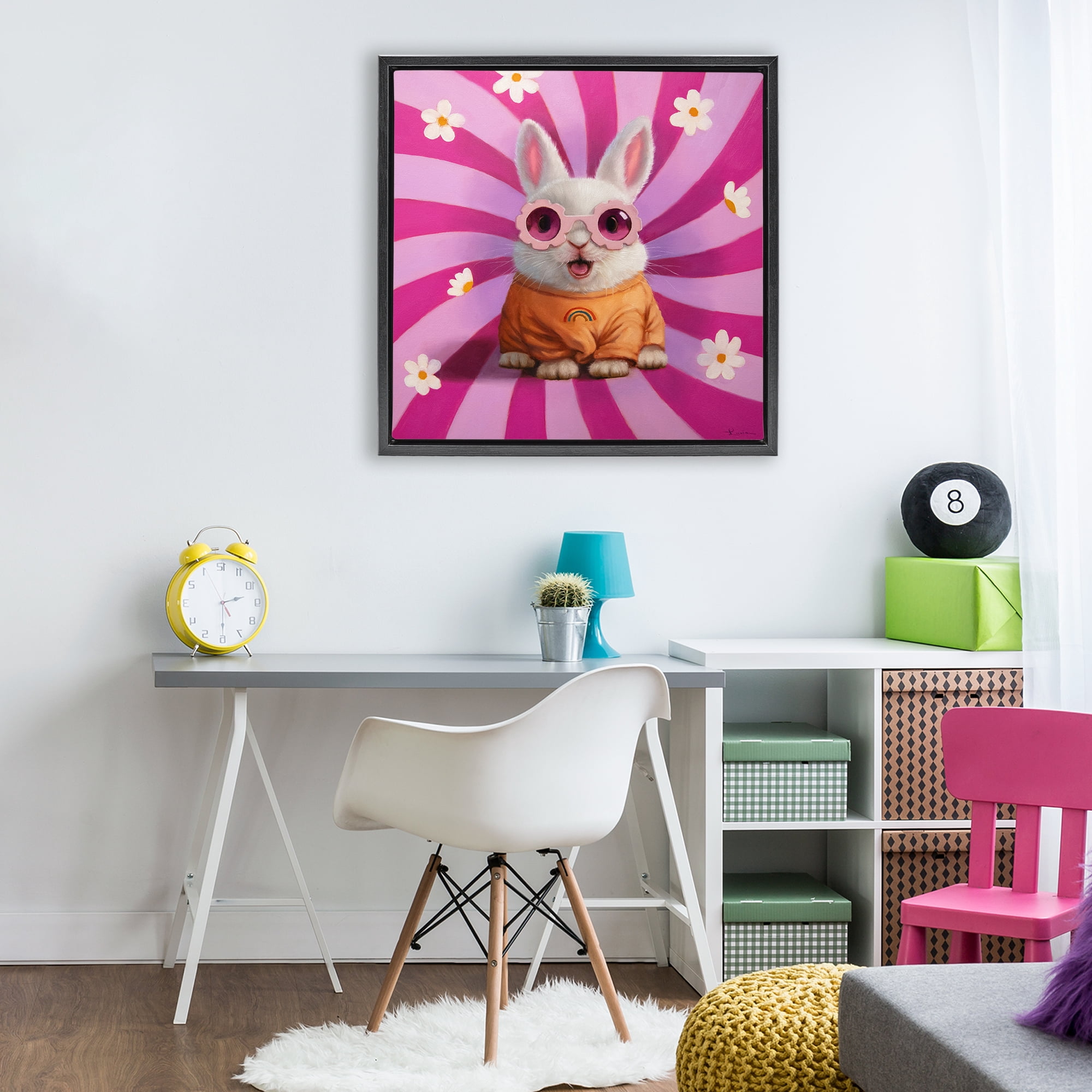Stupell Industries Good Vibes Only Rabbit Black Framed Floater Canvas Wall Art, design by Lucia Heffernan