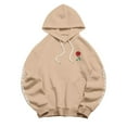 thumbnail image 3 of Cotton-Blend Hoodie Unisex Rose Letter Print Hooded Pullover Kangaroo Pocket Sweatshirt Womens Tops Fall Fashion 2023 Khaki, 3 of 4