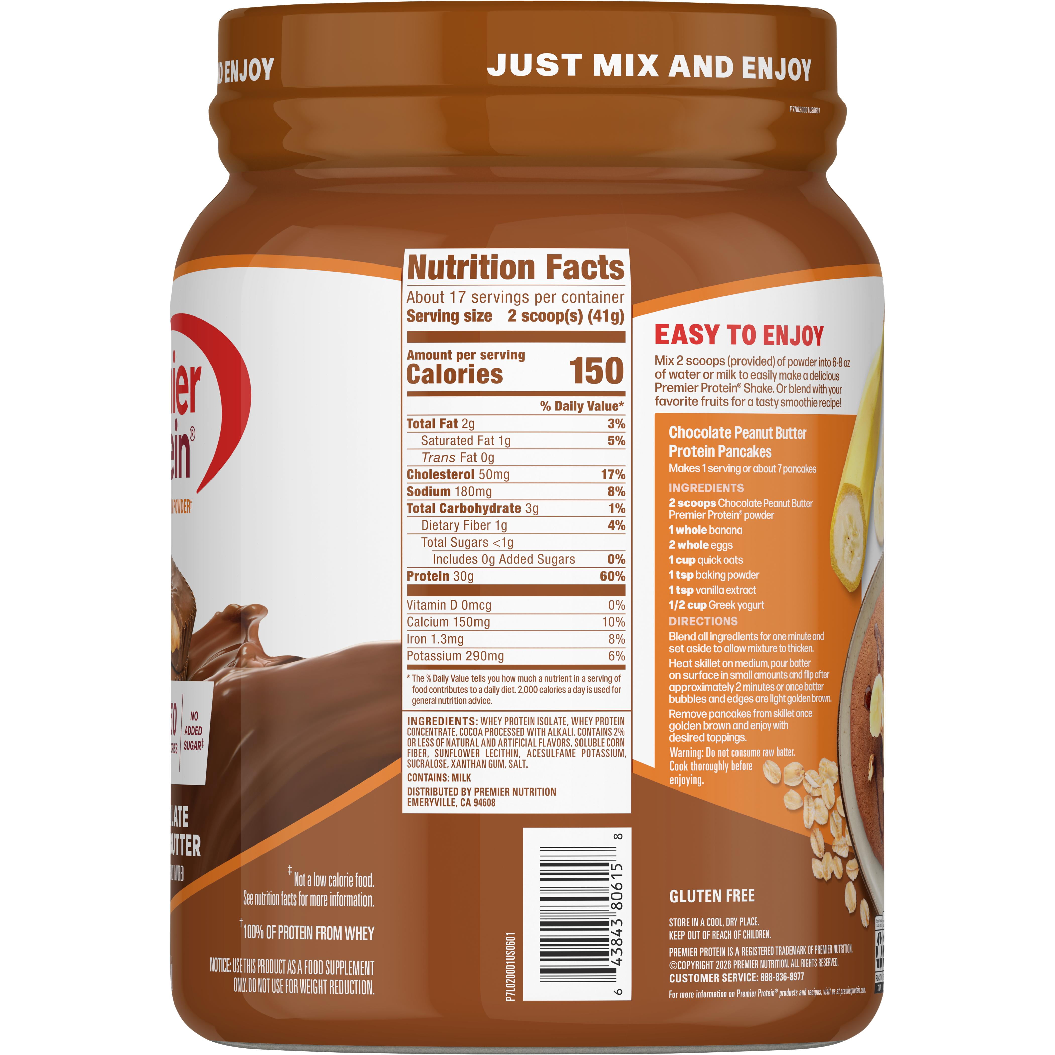 Premier Protein 100% Whey Protein Powder, Chocolate Peanut Butter, 30g Protein, 23.3oz, 1.7lb